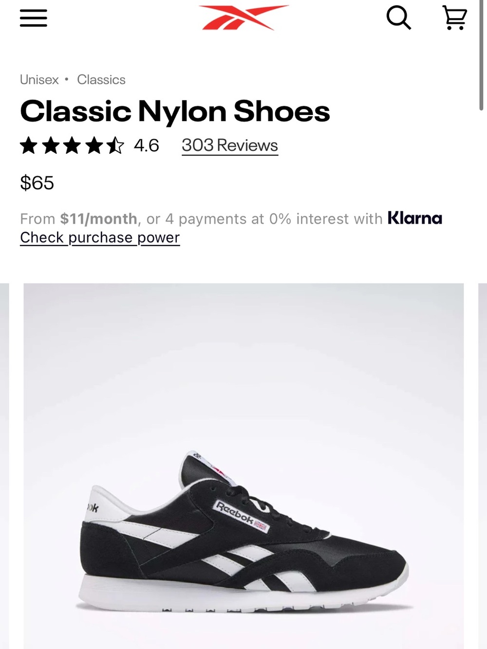 Reebok Classic Nylon Sneakers - Black & White